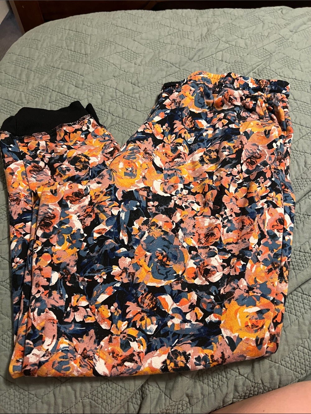 LuLaRoe Floral Jogger Pants in Navy, Orange & Pink